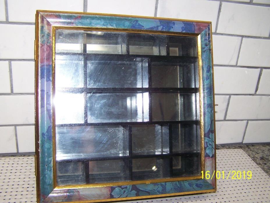 Figurine Collectors Trinket Wood Shelf Display Cabinet Glass Door Mirrored Latch
