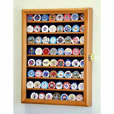 64 Casino Chip Coin Display Case Cabinet Chips Holder Wall Rack 98% UV Lockable