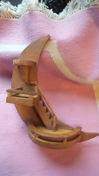 Vintage Moon Three Shelves 1950s Wood Wall Hanging Staircase Handmade Left