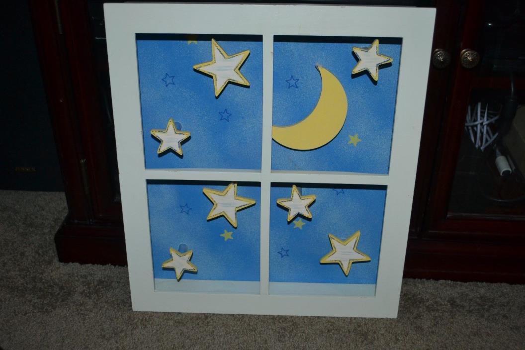 Moon & Stars 3-D Wall Mountable Window Wooden Shadow Box VG COND!!!