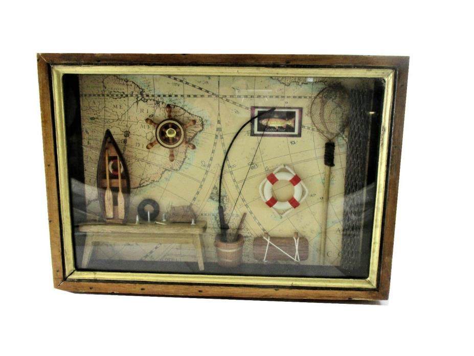 Fisherman Shadow Box Fly Fishing With Inner Storage Man Cave Decor