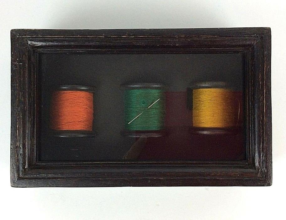 Sewing Wooden Shadow Box Spools Of Thread Needle Seamstress Wall Art Decor