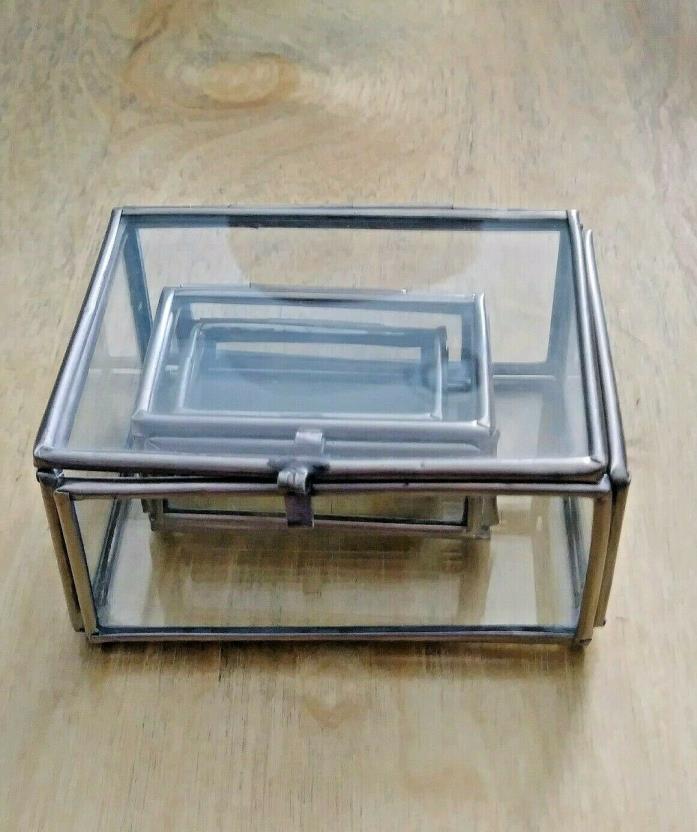 Nesting Boxes Glass Set Of 3 Shadow/Trinket Rectangle Hinged Pre-owned