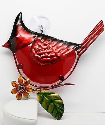 Cardinal Bird Sun Catcher Regal Art, New, Hand Painted Glass, Red Green Orange