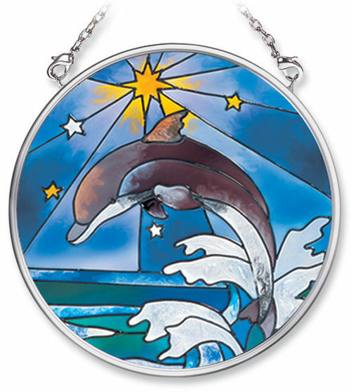 Leaping DOLPHIN Sun Catcher Star Water Hand Painted Glass 3 1/2
