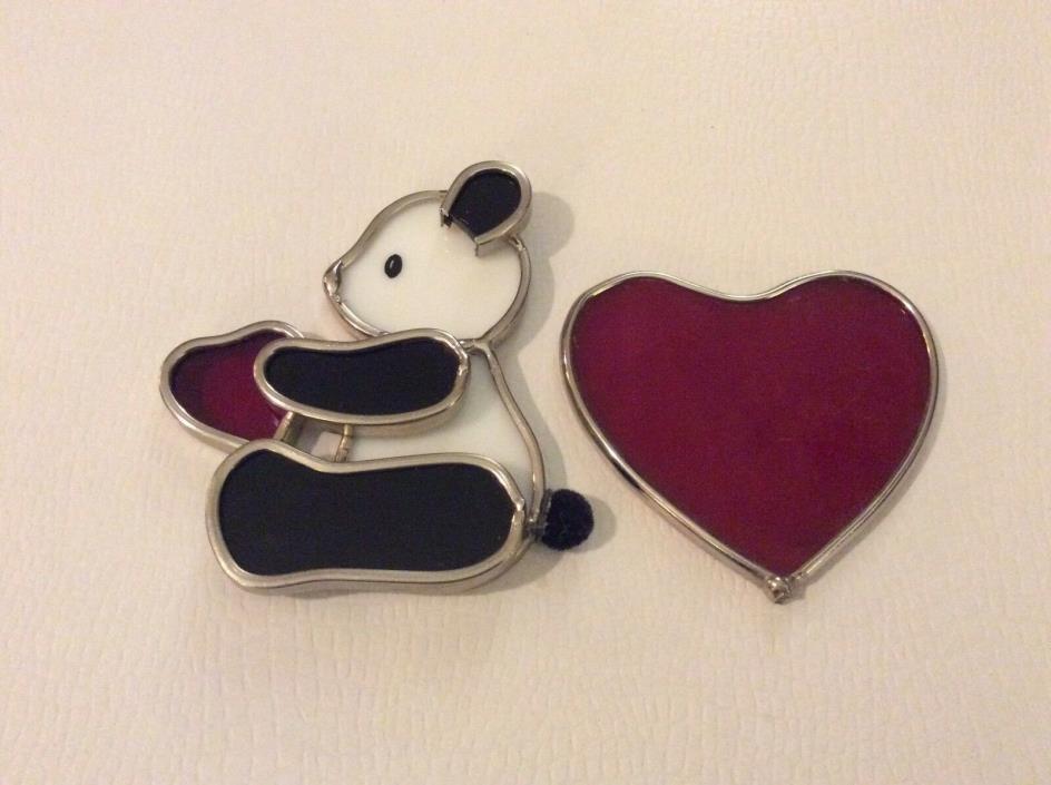 PANDA WITH HEART AND LARGE HEART STAINED GLASS