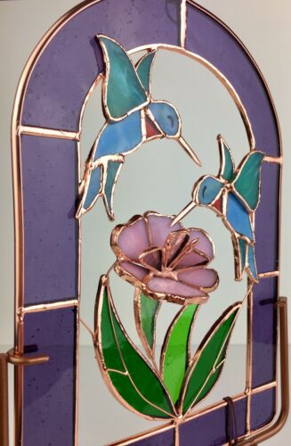 3D Stained Glass Window Suncatcher Hummingbird(s)in the Garden w/ Stand NIB