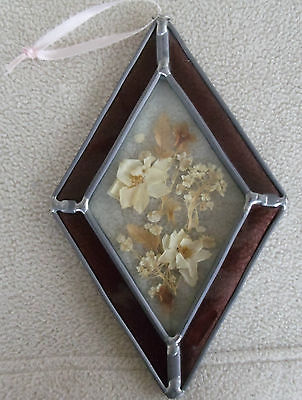 Bevelled Glass Stain Glass Frame Dried Flower Diamond Shape 7
