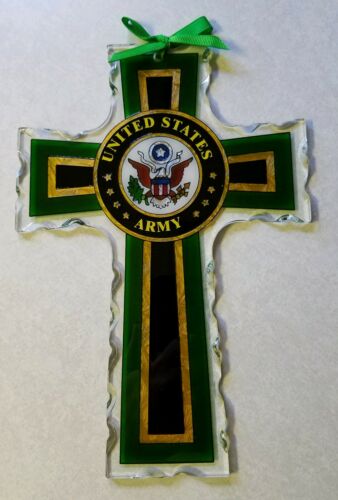 joan baker stained glass United States Army cross 10x7