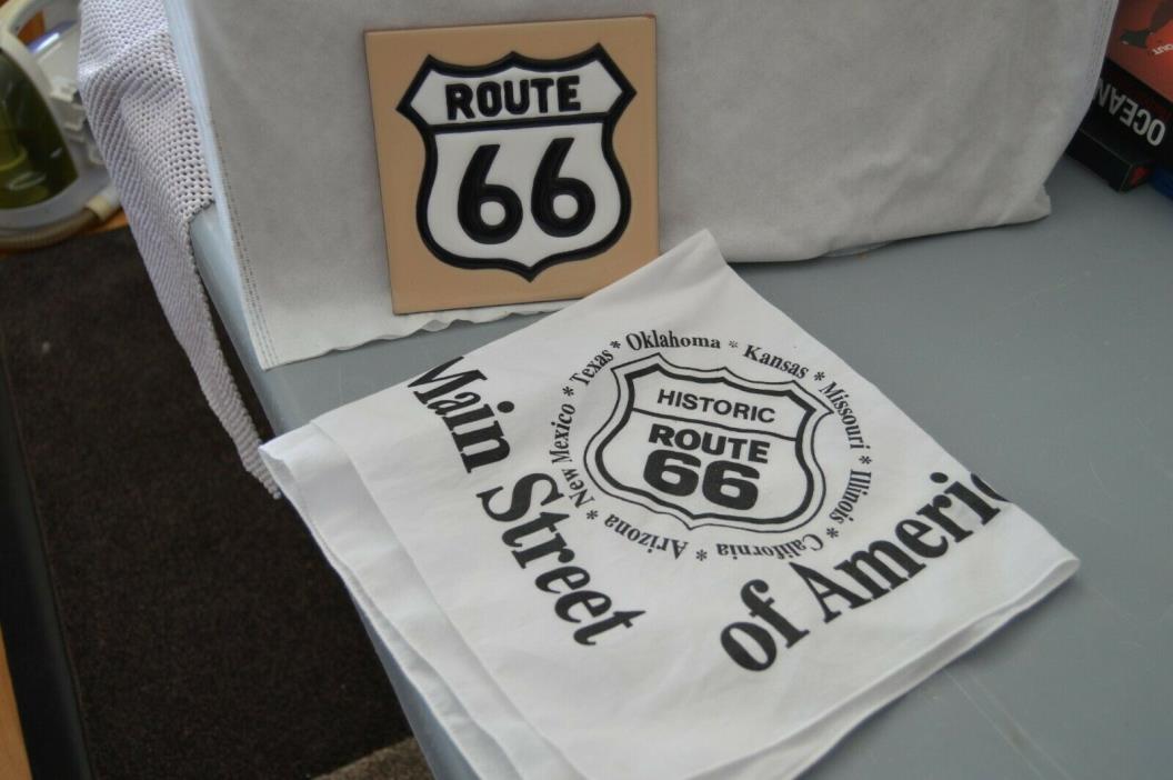 Route 66 Ceramic Tile Wall Decor and White Route 66 Bandanna - New