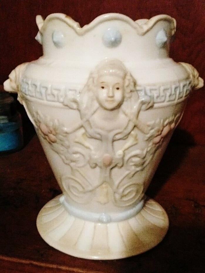 Beautiful Vase for Nursery or Girl child's room.  Girl and lion faces  flowers