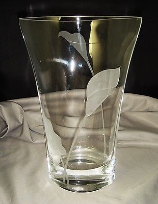 Etched Glass LILY Floral VASE  9.75