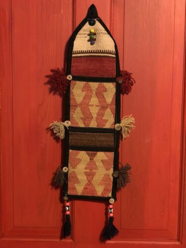 Vintage Multicolor Kilim Wall With Two Pockets Organizer Farmhouse Decor