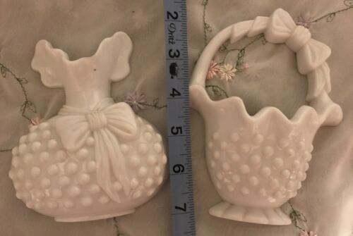 Plastic White Milk Glass Style Hobnail Ruffled Basket & Vase Wall Pocket Homco?