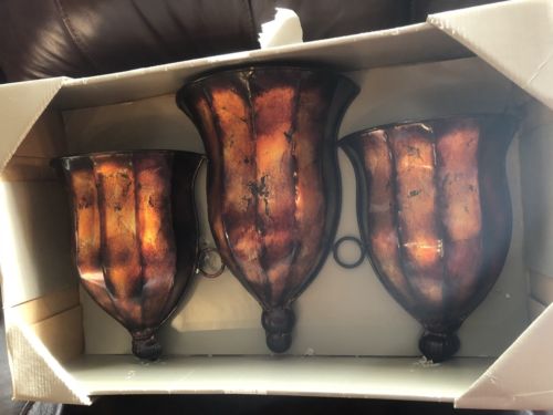 Burgundy/Gold/Bronze/Red Triple Wall Pocket Vase 12.5”x21.3”