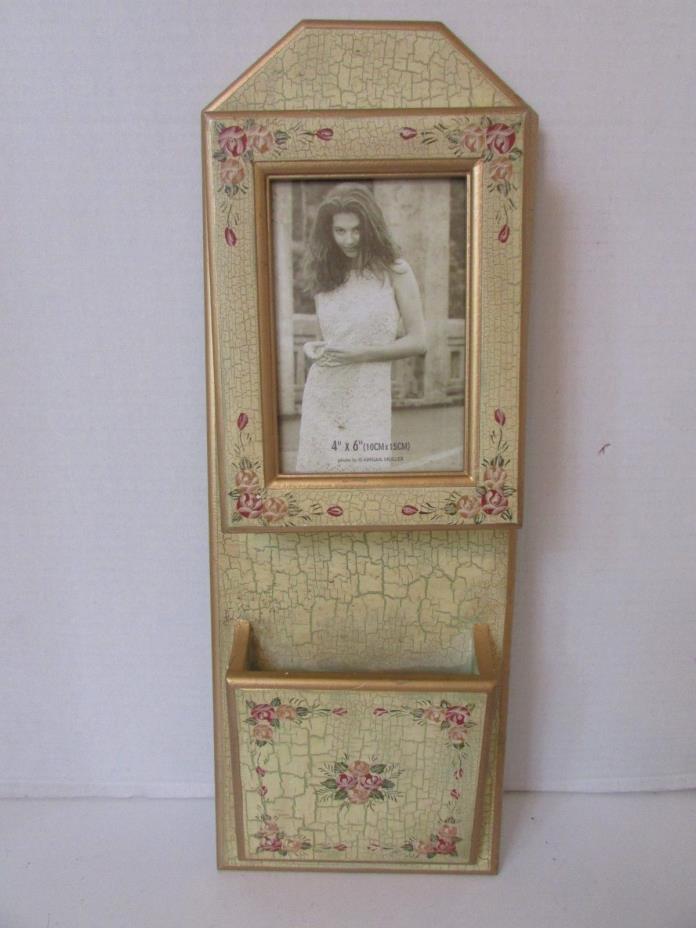 ANISTER GIFTS HAND PAINTED WALL POCKET & PHOTO/KEY HOLDER SHABBY 19.25