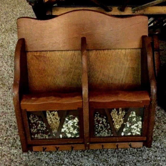 Vtg. Gailstyn Wood & Glass 4-Slot Kitchen Wall Mount Pocket - Glass Front Grains