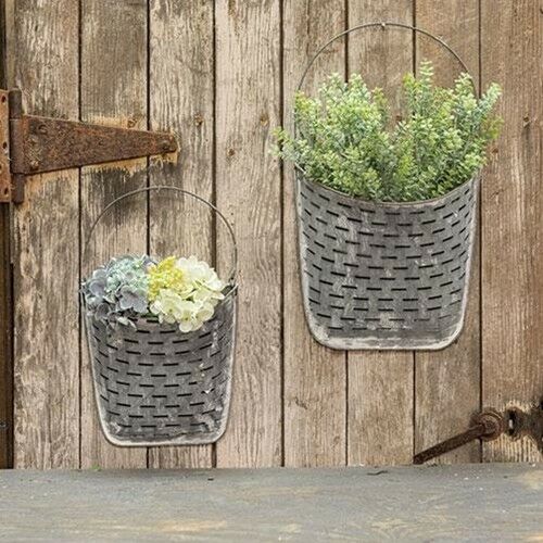 Olive Wall Pockets 2 Set Farmhouse Wall Decor Galvanized