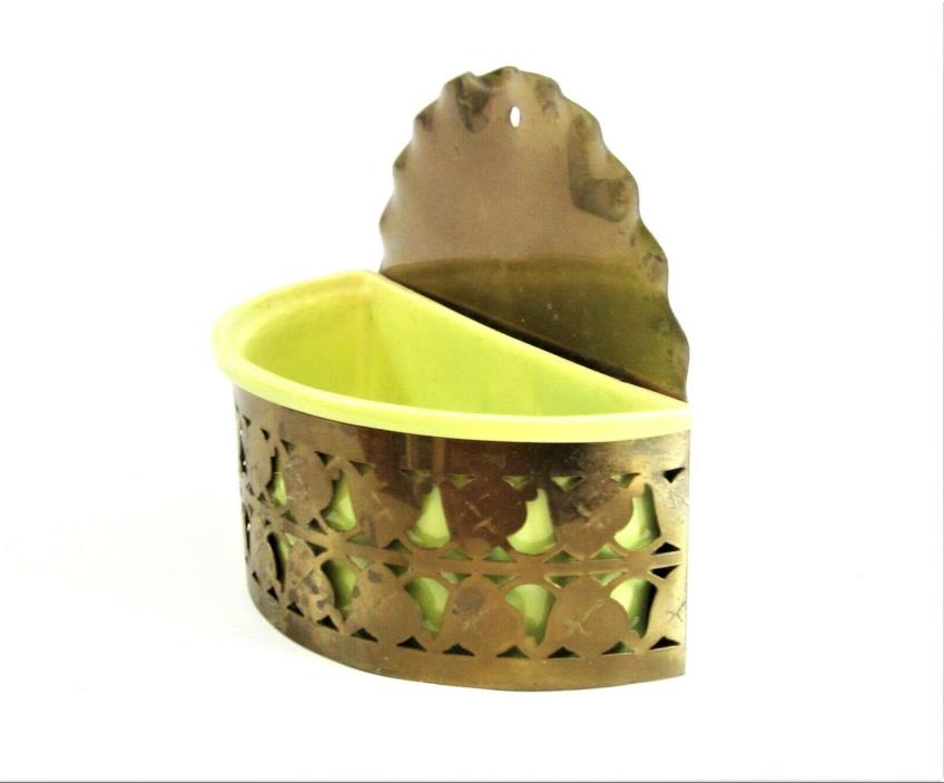 Vintage Wall Pocket Planter CHARTREUSE and BRASS