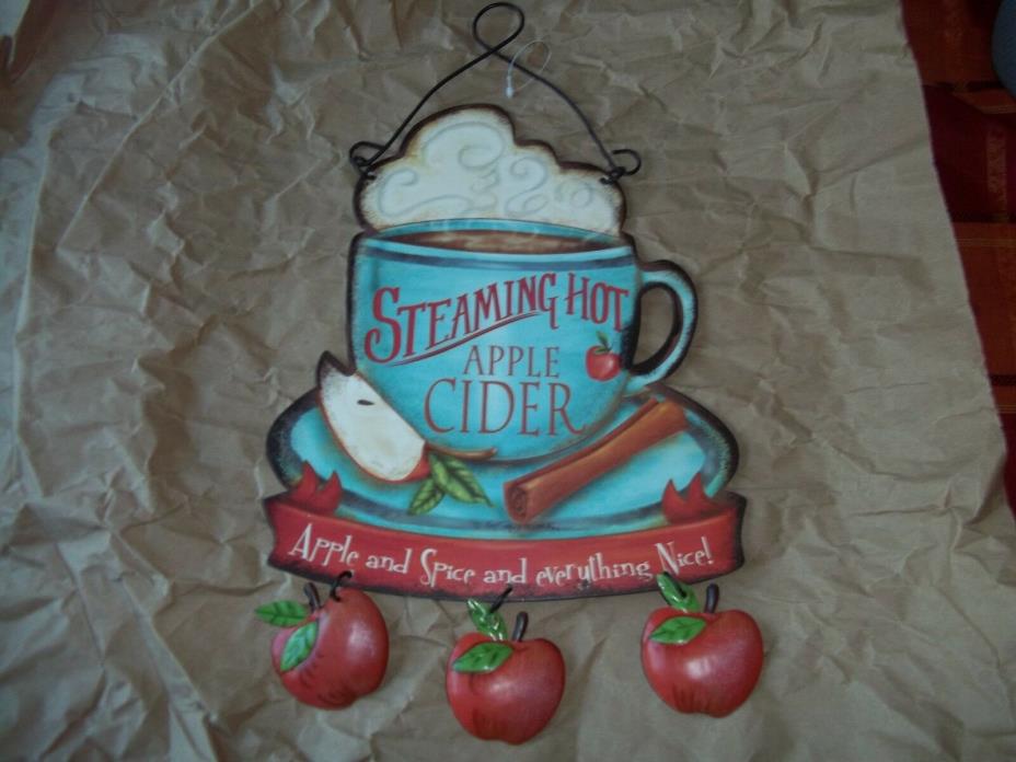 WALL DECOR METAL SIGN,HOT APPLE CIDER WITH DANGLING APPLES