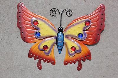 Butterfly Wall Hanging Orange Blue Bejeweled Metal Butterfly Sculpture D 12