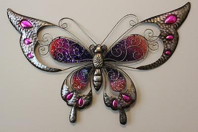 Butterfly New Large Pink Metal Stained Glass Wall Hanging Art Sculpture Tii 28