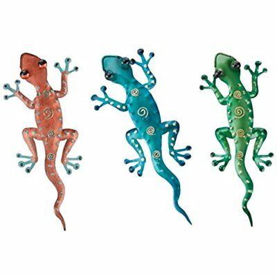 3Pcs Gecko/Lizard Decor Copper Metal Sculpture In/Outdoor Wall Art Animals Decor