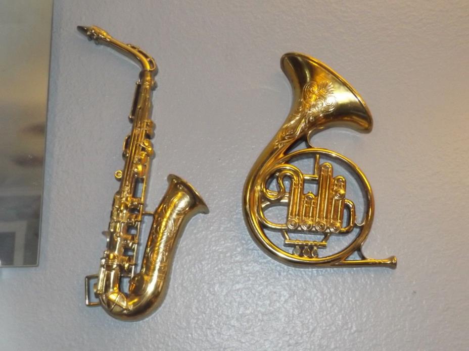 3 Vintage Sycoro MUSICAL INSTRUMENTS Wall Hanging Decor SAX TRUMPET FRENCH HORN