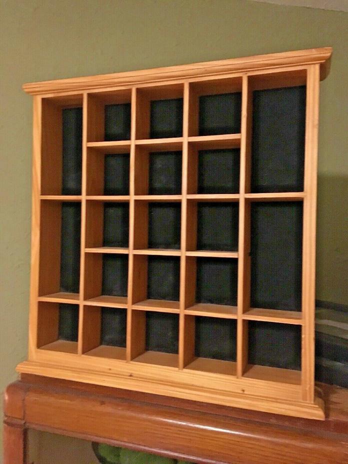 Shot Glass Natural Light Wood Display Case 21 Shelf Cabinet Curio Shadowbox Bar