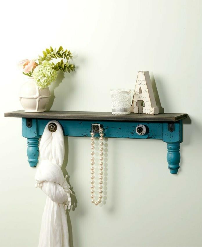 Lakeside Collection Wall Shelf With Hooks And A Vintage Look