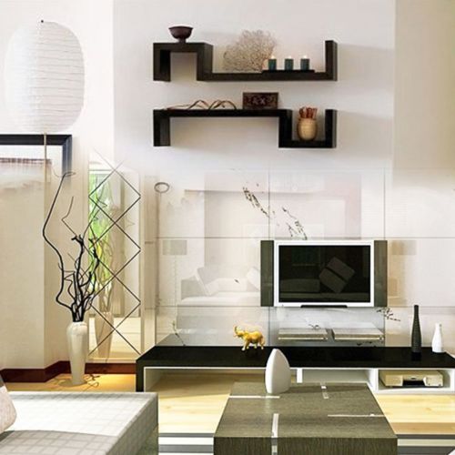 Black 2 Rect Boxe Floating Shelf Wall Mounted Home Decor Furniture Storage set