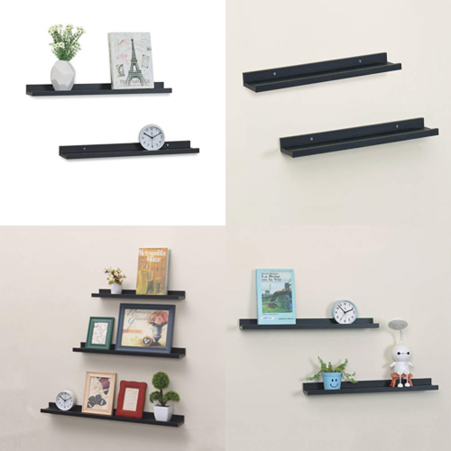 Photo Ledge Set Of 2 Floating Picture Display Shelves Wooden Wall Mounted Shelf