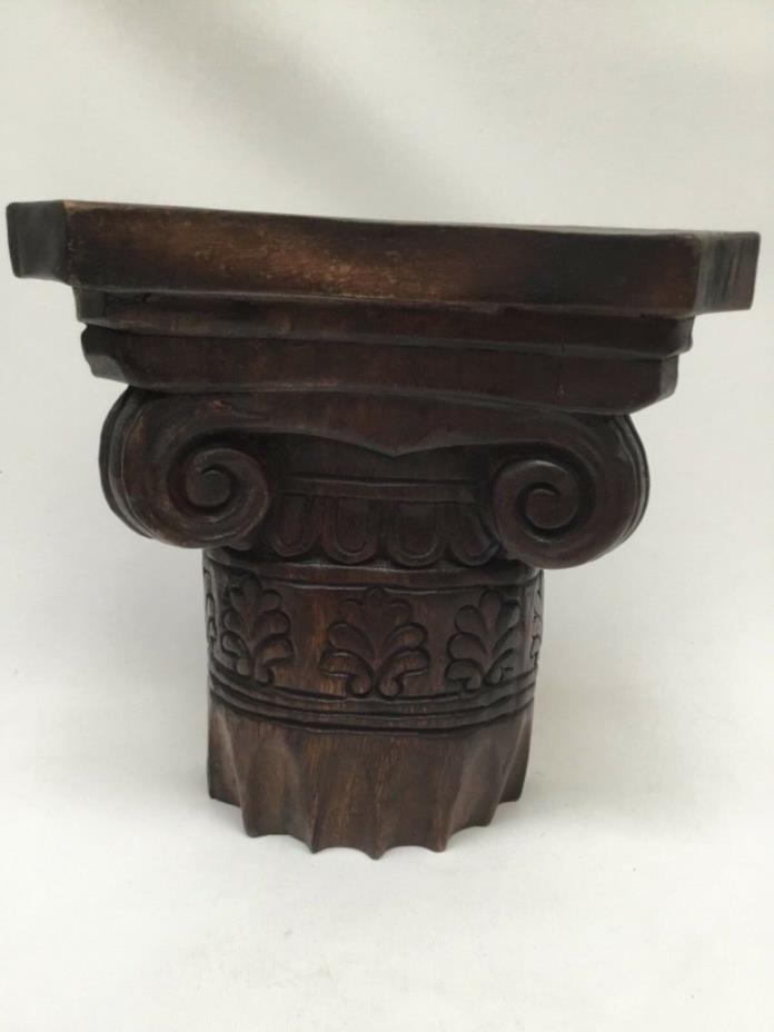 Solid Wood Carved Wall Shelf Roman Column Style Architectural Decor