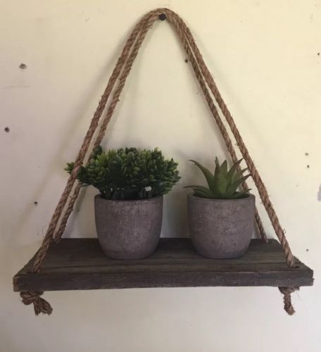 Rustic Wood Rope Hanging Shelf Farmhouse Country , Reclaimed, Barn wood