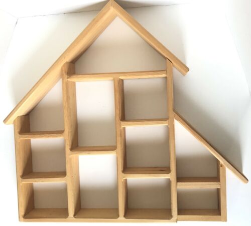 House Shaped 11 Shelf Wood Wall Display Shelf Shadow Box Knick Knack