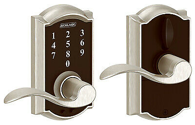SCHLAGE LOCK CO Touch Keyless Entry Lever Lockset, Camelot Trim, Satin Nickel