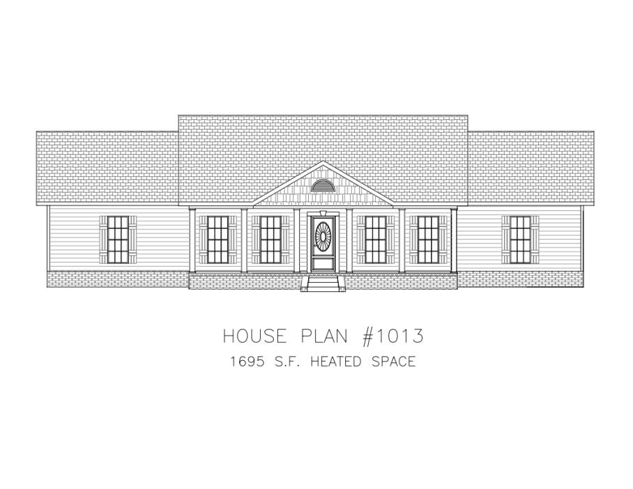 Ranch House Plans 1695 SF 3 Bed 2 Bath Split Bedrooms Open Floor (Blueprints)