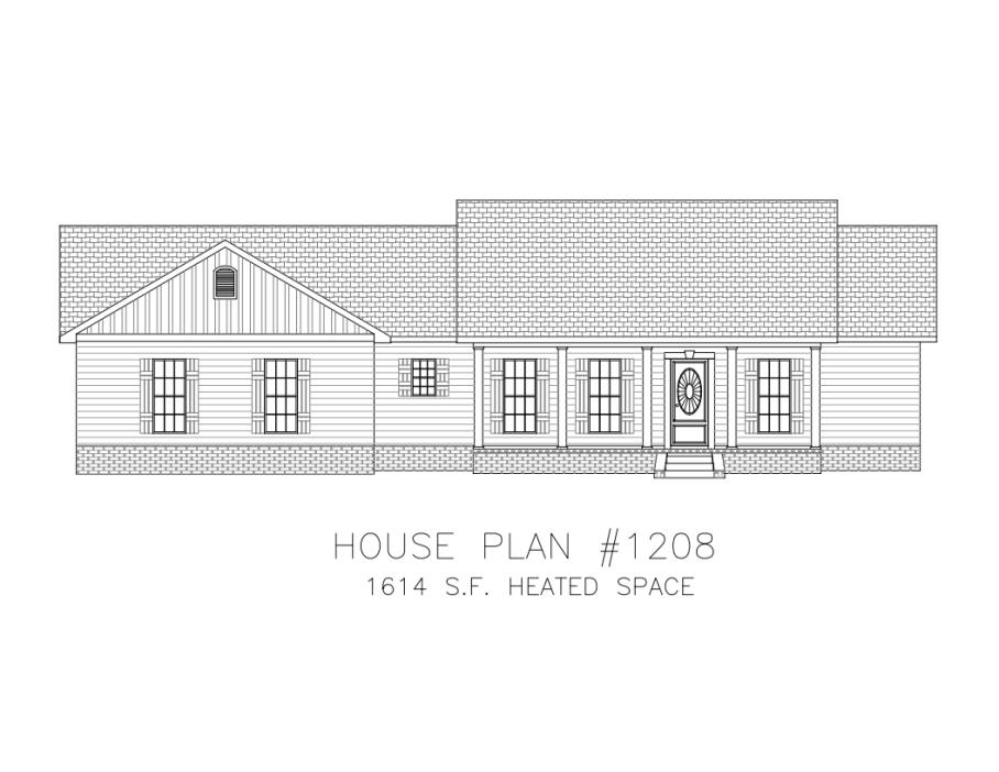 Ranch House Plans 1614 SF 3 Bed 2 Bath Split Floor Plan  (Blueprints)