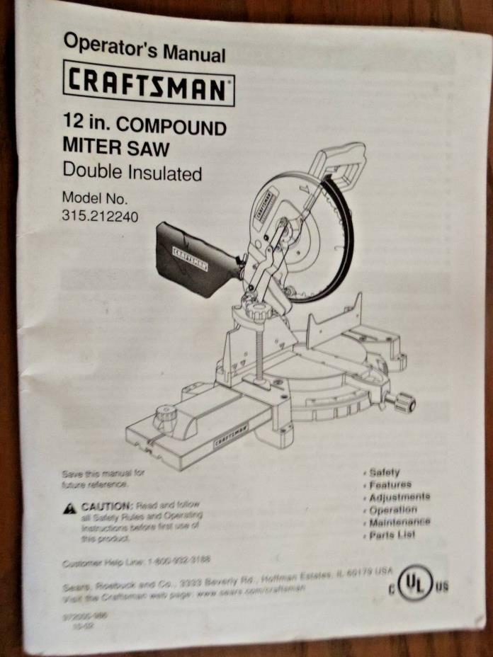 Craftsman 315.212240 Miter Saw Owners Instruction Manual