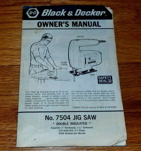 Black And Decker Jig Saw Model 7504 Owner's Manual