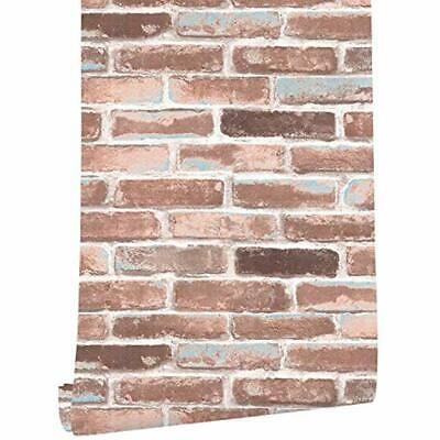HaokHome H018 Faux Brick Wallpaper Peel Stick Rust Red/Blue/White Self Adhesive