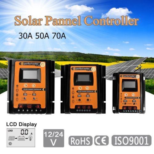 30/50/70A MPPT Solar Charge Controller Panel Battery Regulator Dual USB 12/24V