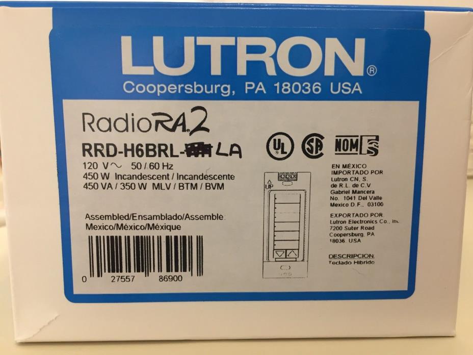 Lutron RRD-H6BRL-LA Radio RA2 Keypad 6 Buttons + Raise/Lower White - Brand New
