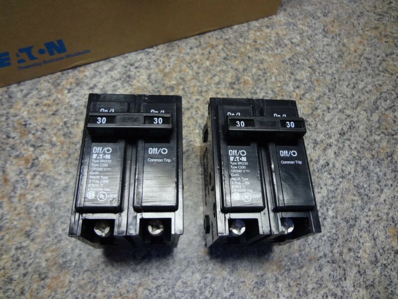 EATON BR230 30A 240V 2 POLE BREAKERS QTY 2 BRAND NEW FREE SHIPPING