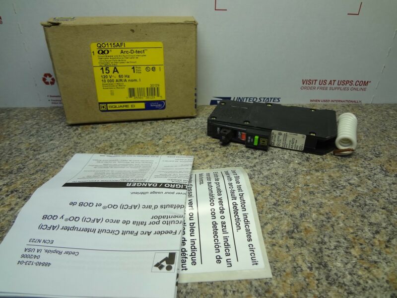 SQUARE D QO115AFI 1 POLE ARCFAULT ARC-D-TECT CIRCUIT BREAKER 20 AMP BRAND NEW