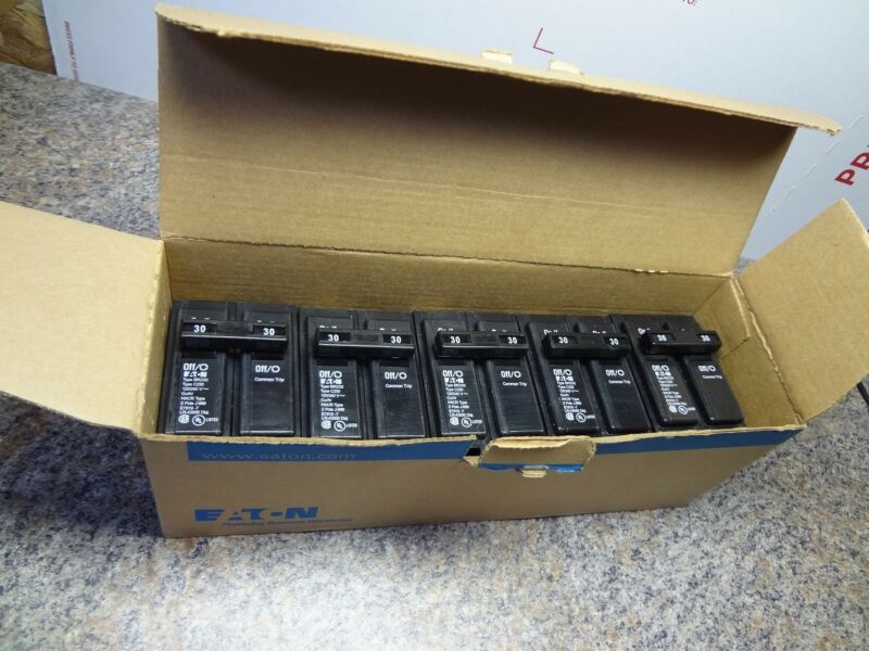 EATON BR230 30A 240V 2 POLE BREAKERS QTY 5 BRAND NEW FREE SHIPPING