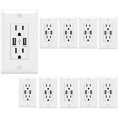 Smart High Speed 2.4A/5V Dual USB Charger Outlet 15-Amp/125V Receptacle Wall