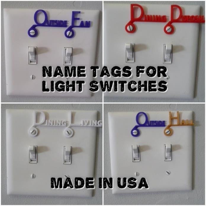 CUSTOM LIGHT SWITCH COVER NAME TAG LABEL 3D PRINTED CHOOSE 4 LABELS USA PR106