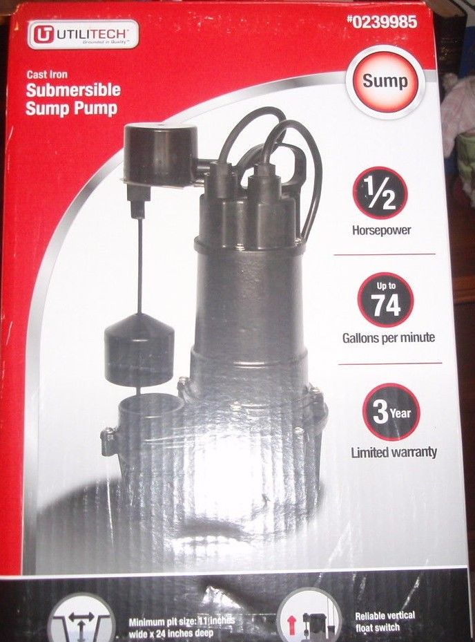 Utilitech 1/2HP Cast Iron Submersible Sump Pump-Brand New