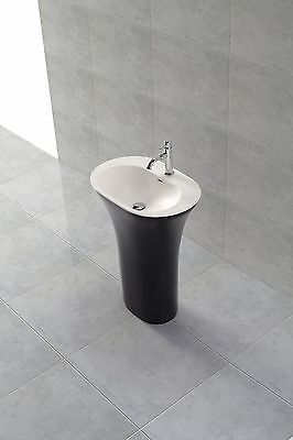 Free Standing Luxury Pedestal Basin; Black-White; Glossy; Stone Resin